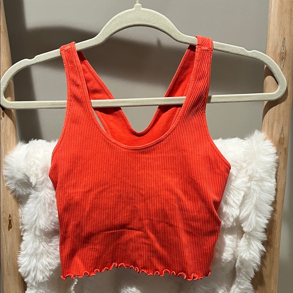 Women's Ribbed Lettuce-Hem Crop Tank — Orange